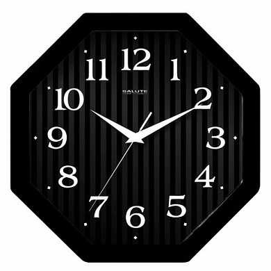 Часы настенные САЛЮТ П-В6-061, восьмигранник, черные, черная рамка, 28х28х4 см (арт. 452401)