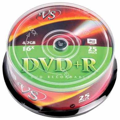 Диски DVD+R VS, 4,7 Gb, 16x, 25 шт., Cake Box, VSDVDPRCB2501 (арт. 511548)