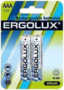 Аккумулятор Ergolux R03, 600мАч Ni-Mh, BL2 (арт. 641527)