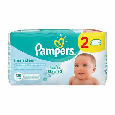 Салфетки влажные 128 шт. (64х2), PAMPERS (Памперс) "Baby Fresh Clean", для нежного очищения, PA-81627612 (арт. 604826)