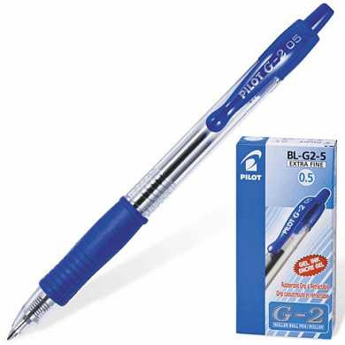 Ручка гелевая автоматическая PILOT "G-2", корпус прозрачный, узел 0,5 мм, линия 0,3 мм, резиновый упор, синяя, BL-G2-5 (арт. 140380)