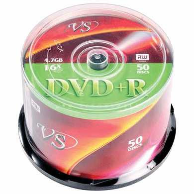 Диски DVD+R VS, 4,7Gb, 16x, 50 шт., Cake Box, VSDVDPRCB5001 (арт. 511549)