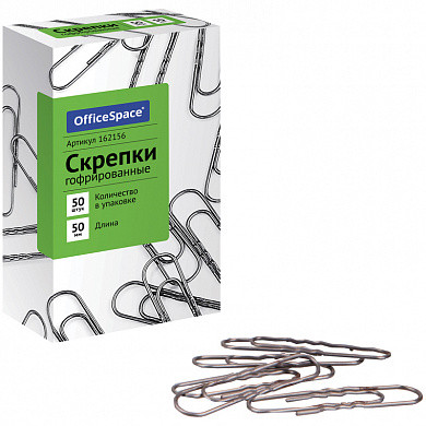 Скрепки 50мм, OfficeSpace, 50шт., гофрированные, карт. упак. (арт. 162156) купить в интернет-магазине ТОО Снабжающая компания от 294 T, а также и другие Скрепки канцелярские на сайте dulat.kz оптом и в розницу