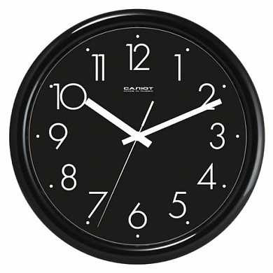 Часы настенные САЛЮТ ПЕ-Б6-266, круг, черные, черная рамка, 24,5х24,5х3,5 см (арт. 452376)