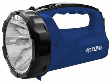 Фонарь прожекторный ФАЗА AccuF6-L1W-bu (аккумулятор 4V 0.4Ah) 1 LED 1W, синий, пластик, 2 режима, ремень, з/у 220V (арт. 562272)