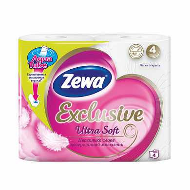Бумага туалетная бытовая, спайка 4 шт., 4-х слойная (4х17,4 м), ZEWA Exclusive Ultra Soft, 144112 (арт. 127927) купить в интернет-магазине ТОО Снабжающая компания от 2 793 T, а также и другие Туалетная бумага бытовая на сайте dulat.kz оптом и в розницу