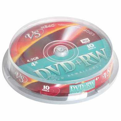 Диски DVD+RW VS, 4,7 Gb, 4x, 10 шт., Cake Box, VSDVDPRWCB1001 (арт. 511543)