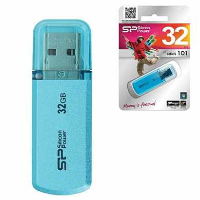 Флэш-диск 32 GB, SILICON POWER Helios 101, USB 2.0, металлический корпус, голубой, SP32GBUF2101V1B (арт. 511411)