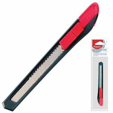 Нож универсальный 9 мм MAPED "Start", фиксатор, корпус черно-красный, европодвес, 92211 (арт. 235474)