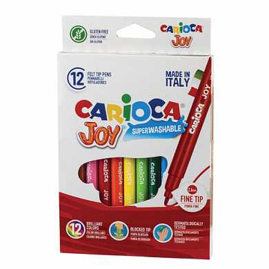 Фломастеры CARIOCA "Joy2", 12 цветов, суперсмываемые, вентилируемый колпачок, картонная коробка, 40614 (арт. 150107)