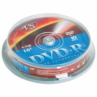 Диски DVD-R VS, 4,7 Gb, 10 шт., Cake Box, VSDVDRCB1001 (арт. 511542)