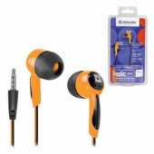 Наушники DEFENDER Basic 604, проводные, 1,2 м, вкладыши, черные с оранжевым, 63606 (арт. 511712)