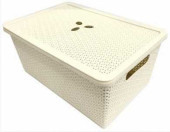 Корзина с крышкой BranQ Natural Style, универсальная, прямоугольная, 15л, айвори, BQ4022 (арт. 602175)