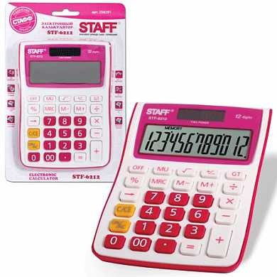 Калькулятор STAFF настольный STF-6212, МАЛИНОВЫЙ, 12 разрядов, двойное питание, 148х105 мм, блистер (арт. 250291)