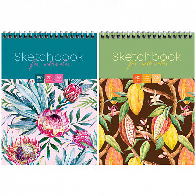 Скетчбук-блокнот для акварели 20л. А5 на гребне ArtSpace "Exotic flowers", 180г/м2 (арт. Б5а20грв_22206) купить в интернет-магазине ТОО Снабжающая компания от 686 T, а также и другие Альбомы и папки для рисования на сайте dulat.kz оптом и в розницу