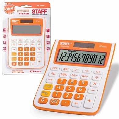 Калькулятор STAFF настольный STF-6222, ОРАНЖЕВЫЙ, 12 разрядов, двойное питание, 148х105 мм, блистер (арт. 250292)