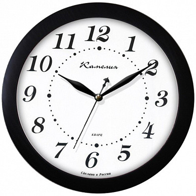 Часы настенные ход плавный, Камелия "Классика в черном", круглые, 29*29*3,5, черная рамка (арт. 201329)