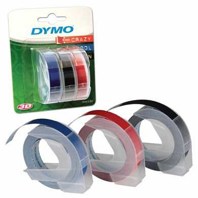Картридж для принтеров этикеток DYMO Omega, 9 мм х 3 м, белый шрифт, черный, синий, красный фон, комплект 3 шт., S0847750 (арт. 362121)