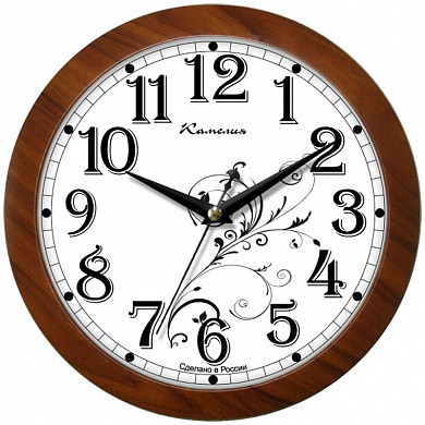 Часы настенные ход плавный, Камелия "Классика с узором", круглые, 29*29*3,5, коричн. рамка (арт. 4205093)