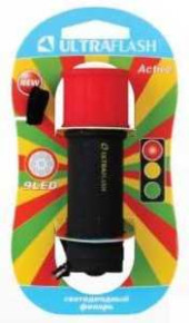 Ultraflash Фонарь Led15001-A (3Xr03) 9Светодиод. Красн.+Черный/Пластик, Блистер (арт. 328667)