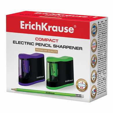 Точилка электрическая ERICH KRAUSE "Compact", питание от 2 батареек АА, цвет корпуса, 44503 (арт. 227721)