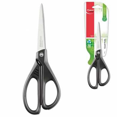 Ножницы MAPED "Essentials Green", 210 мм, черные, эргономичные ручки, картонная упаковка с европодвесом, 468110 (арт. 235483)