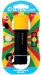 Ultraflash Фонарь Led15001-B (3Xr03) 9Светодиод. Желт.+Черный/Пластик, Блистер (арт. 328671)