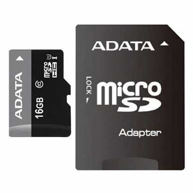 Карта памяти micro SDHC, 16 GB, A-DATA Premier, 50 Мб/сек. (class 10), с адаптером, AUSDH16GUICL10 (арт. 512726)