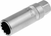 Торцовая головка ЗУБР "МАСТЕР", свечная с резиновой вставкой (3/8"), Cr-V, 12-гранная, хроматированное покрытие, 14мм (арт. 27729-14)