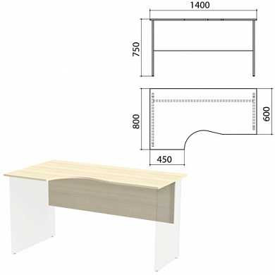 Столешница, царга стола эргономичного "Канц" 1400х800х750 мм, левый, цвет дуб молочный, СК36.15.1 (арт. 640535)