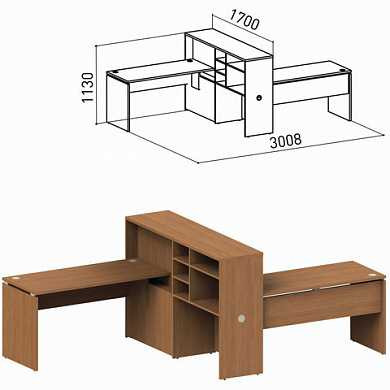 Стол 1400 мм с приставкой-стеллажом "Профит", КОМПЛЕКТ НА 2 РАБОЧИХ МЕСТА, ПРАВЫЙ, орех онтарио (арт. 981167) купить в интернет-магазине ТОО Снабжающая компания от 343 784 T, а также и другие Набор мебели "Профит" на сайте dulat.kz оптом и в розницу