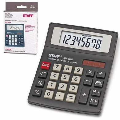 Калькулятор STAFF настольный STF-8008, 8 разрядов, двойное питание, 113х87 мм (арт. 250147)