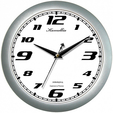 Часы настенные ход плавный, Камелия "Классика", круглые, 29*29*3,5, серебристая рамка (арт. 3733)