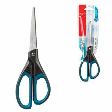 Ножницы MAPED "Essentials Soft", 210 мм, прорезиненные ручки, черно-синие, европодвес, 469210, 468310 (арт. 232007)