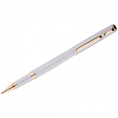 Ручка-роллер Delucci "Celeste", синяя, 0,6мм, цвет корпуса - серебро/золото, поворот., подар.уп. (арт. CPs_61913)
