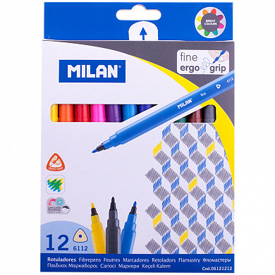 Фломастеры Milan "6112", 12цв., трехгранные, смываемые, картон, европодвес (арт. 06121212)