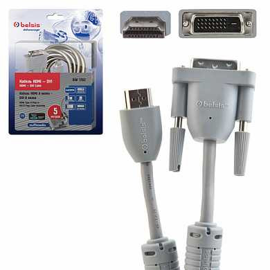 Кабель HDMI-DVI-D, 5 м, BELSIS, 2 фильтра, для передачи цифрового видео, блистер, BW1762 (арт. 511915)