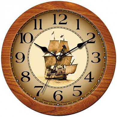Часы настенные ход плавный, Камелия "Корабль", круглые, 29*29*3,5, св-кор. рамка (арт. 228889)