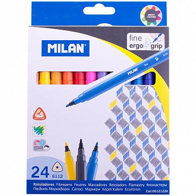 Фломастеры Milan "6112", 24цв., трехгранные, смываемые, картон, европодвес (арт. 06121224) купить в интернет-магазине ТОО Снабжающая компания от 4 410 T, а также и другие Фломастеры классические на сайте dulat.kz оптом и в розницу