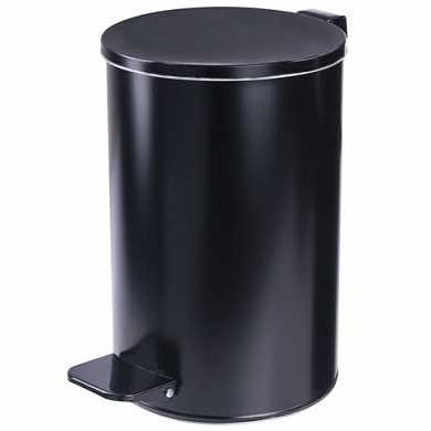 Ведро-контейнер для мусора с педалью УСИЛЕННОЕ, 10 л, кольцо под мешок, черное, оцинкованная сталь (арт. 603974)