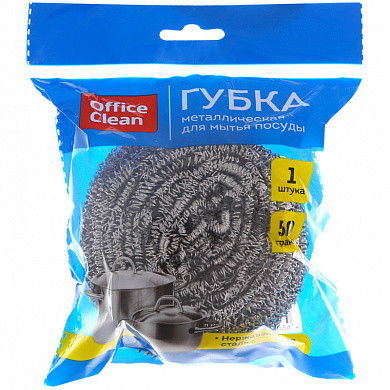 Губка для посуды OfficeClean, большая, металлическая, спиральная, 1шт., 8*7см (50г) (арт. 265290) купить в интернет-магазине ТОО Снабжающая компания от 490 T, а также и другие Губки хозяйственные на сайте dulat.kz оптом и в розницу
