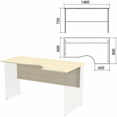 Столешница, царга стола эргономичного "Канц" 1400х800х750 мм, правый, цвет дуб молочный, СК30.15.1 (арт. 640533)
