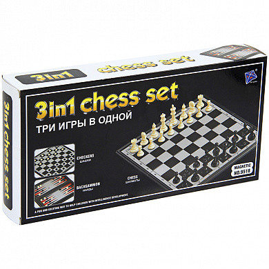 Набор игр 3 в 1 (нарды, шашки, шахматы) Veld-co, пластиковые, магнитные, картонная коробка (арт. 48212)