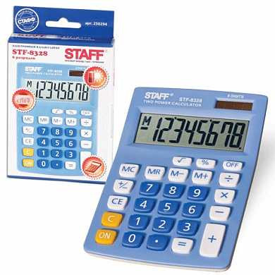 Калькулятор STAFF настольный STF-8328, ГОЛУБОЙ, 8 разрядов, двойное питание, 145х103 мм (арт. 250294)