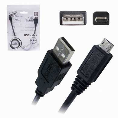 Кабель USB-micro USB 2.0, 0,3 м, CABLEXPERT, для подключения портативных устройств и периферии, CCP-mUSB2-AMBM (арт. 512105)