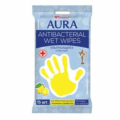 Салфетки влажные, 15 шт., AURA "Antibacterial", антибактериальные, с еврохолом, "Стикер рука", 3192, 4630 (арт. 127494) купить в интернет-магазине ТОО Снабжающая компания от 602 T, а также и другие Влажные салфетки на сайте dulat.kz оптом и в розницу
