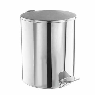 Ведро-контейнер для мусора с педалью УСИЛЕННОЕ, 15 л, кольцо под мешок, хром, нержавеющая сталь (арт. 603978)