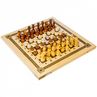 Набор игр 3 в 1 (нарды, шашки, шахматы) Орловские шахматы, деревянные с доской (арт. С-11/В-7)