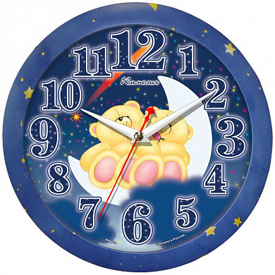 Часы настенные ход плавный, Камелия "Мишки", круглые, 29*29*3,5, синяя рамка (арт. 0242)