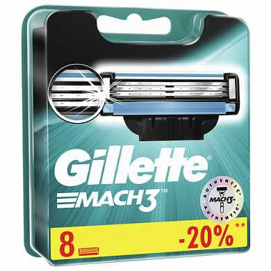 Сменные кассеты для бритья 8 шт., GILLETTE (Жиллет) "Mach3", для мужчин (арт. 602834)